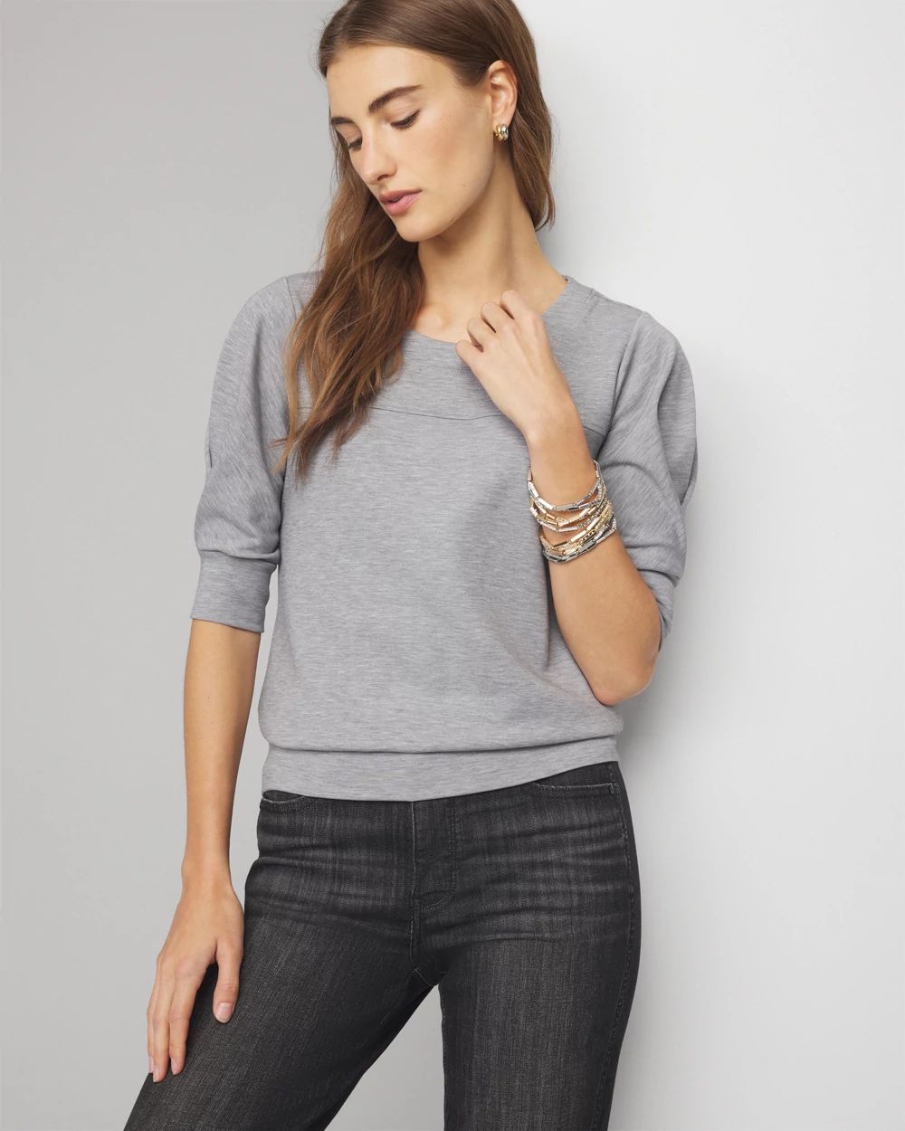 Pleated Sleeve Snit Top | White House Black Market